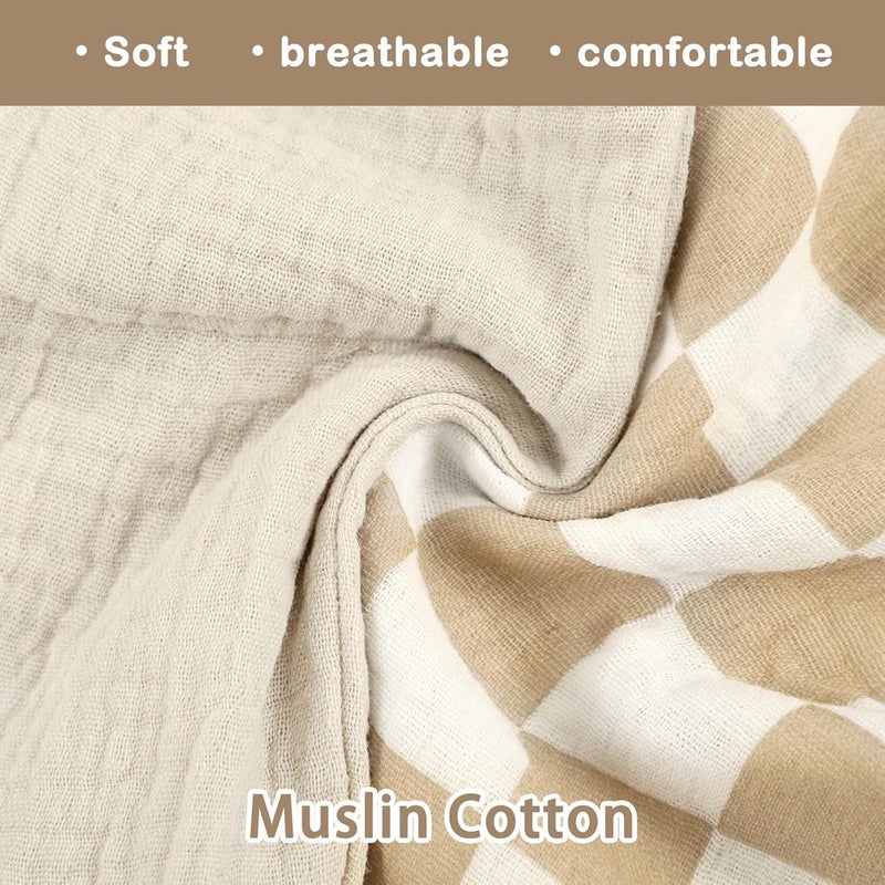 DILIMI Muslin Nursing Pillow Cover 2 Pack, Removable Nursing Cover for Breastfeeding Pillows, Ultra Soft Comfortable Slipcover for Baby Girl and Boy, Beige and Brown Checkered - Image 3